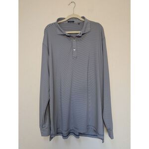 Turtleson Shirt Men's XXL White Blue Striped Performance Polo Golf  Long Sleeve